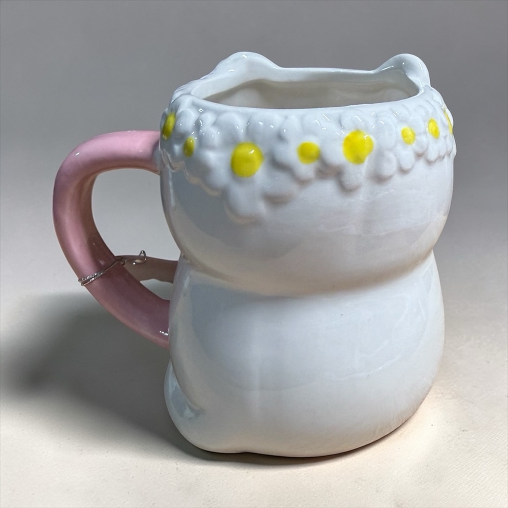 10 Strawberry Street White Cat Figural Mug Pink Handle Hanging Tag - Picture 4 of 5